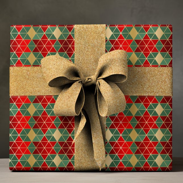 Papier Cadeau Elégant rouge vert géométrique Star Motif de luxe (Créateur téléchargé)