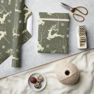 Papier Cadeau Élégant Rustic Forest Jumping Reindeer Noël