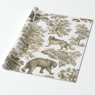 Papier Cadeau Élégant Rustique Beige Forest Animaux Toile