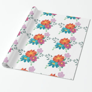 Papier Cadeau Elégant Rustique Floral Navy Bourgogne Marsala Rou