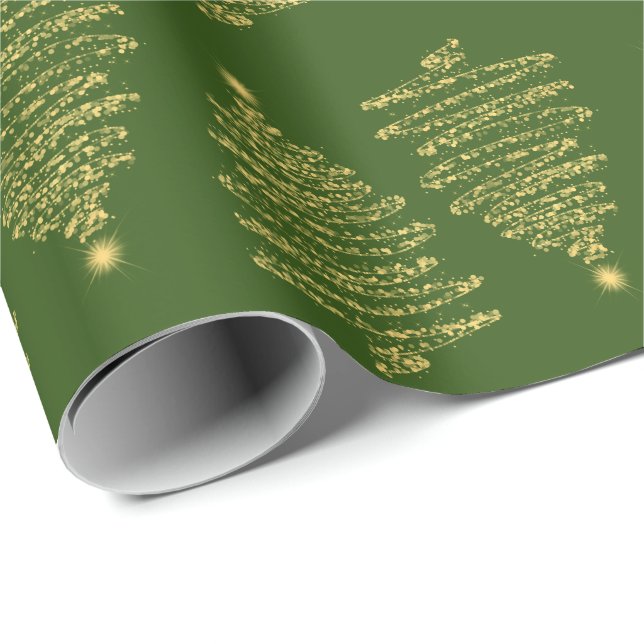 Papier Cadeau Élégant sapin de Noël Parkle Gold Green (Coin rond)