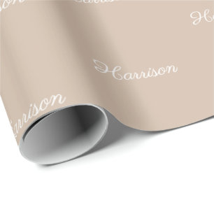 Papier Cadeau Élégant script beige tan nom personnalisé anniv