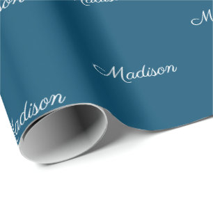 Papier Cadeau Elégant script bleu turquoise nom personnalisé ann