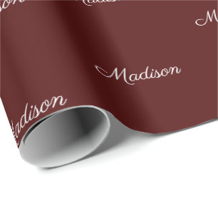 Papier Cadeau Élégant script oxblood nom personnalisé anniversai