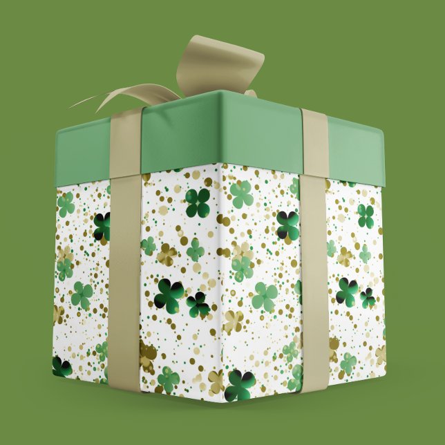 Papier Cadeau Élégant Shamrock de Parties scintillant Vert et Or (Elegant Glitter Shamrock Green and Gold Wrapping Paper)