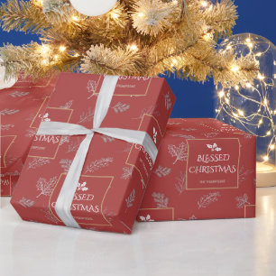 Papier Cadeau Élégant Simplicité Feuilles d'Hiver Rouges en Blan