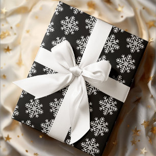 Papier Cadeau Élégant Snowflakes blanc sur Black