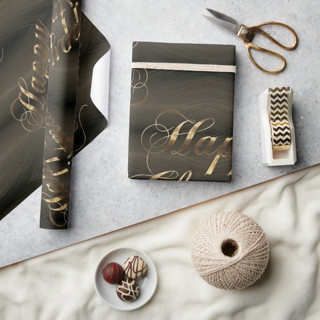 Papier Cadeau Élégant sombre Brown Gold Script Joyeux Noël (Artisanat)