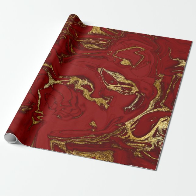 Papier Cadeau Élégant style moderne, doré et marbre rouge (Déroulé)