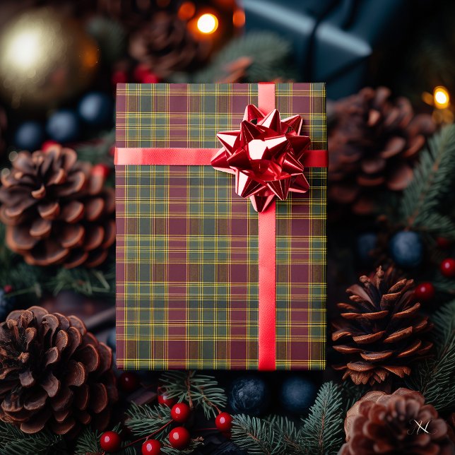 Papier Cadeau Elégant Tartan Vert foncé - Plaid Jaune Classique (Créateur téléchargé)