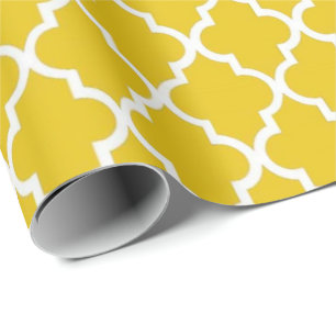 Papier Cadeau Élégant, tendance, brillant et jaune quatrefoil