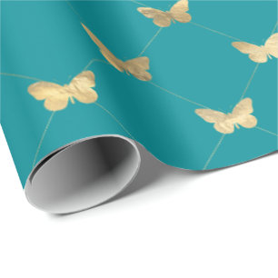 Papier Cadeau Élégant Turquoise Papillon Motif