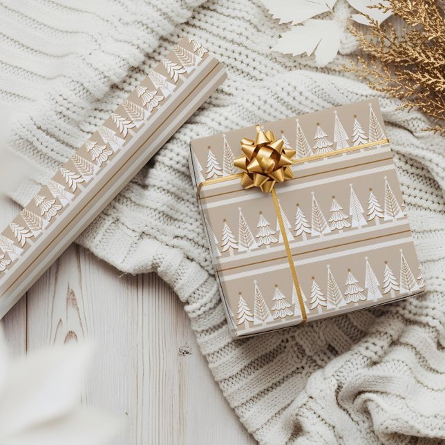 Papier Cadeau Élégant Vacances Forêt À feuillage persistant arbr (Elegant Holiday Evergreen Forest Trees Christmas Wrapping Paper)