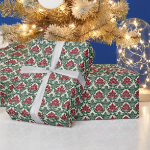 Papier Cadeau Élégant vacances Rouge et Vert Damas