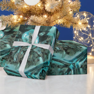 Papier Cadeau Elégant verre d'art bleu vert bijou Aqua Noël