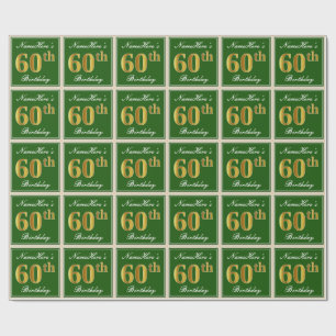 Papier Cadeau Élégant, vert, anniversaire d'or de Faux