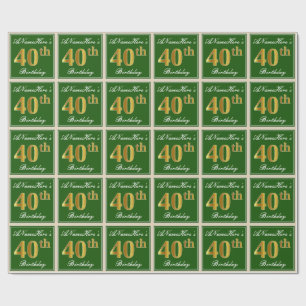 Papier Cadeau Élégant, vert, anniversaire d'or de Faux