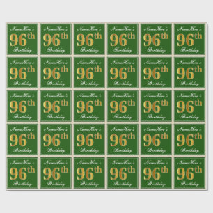 Papier Cadeau Elégant, Vert, Faux Gold 96ème anniversaire + Nom