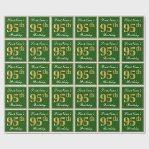 Papier Cadeau Elégant, Vert, Faux Or 95ème Anniversaire + Nom