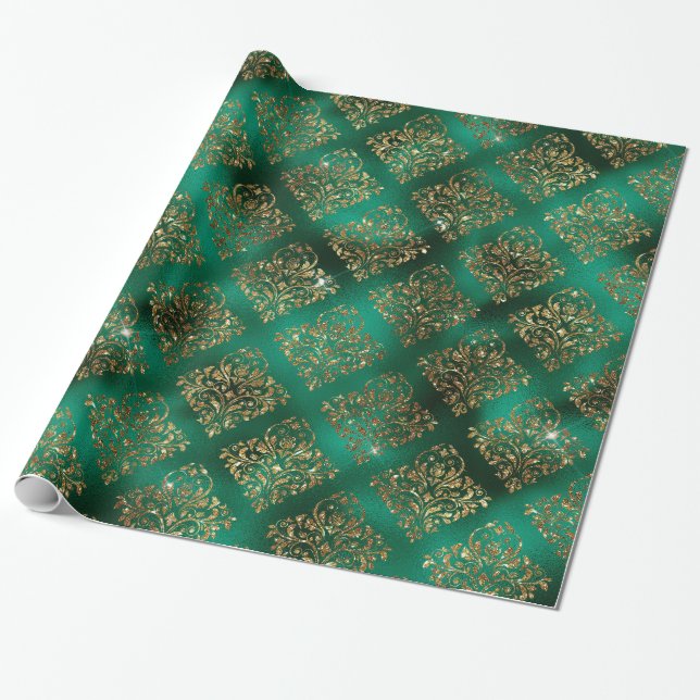 Papier Cadeau Élégant Vert or Motif géométrique Noël (Déroulé)