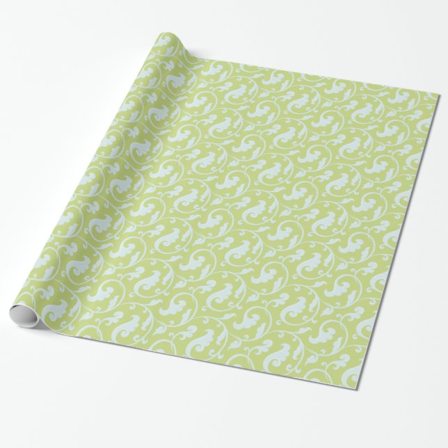 Papier Cadeau Élégant vert rétro et rose menthe tourbillons moti (Déroulé)