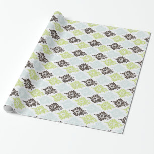 Papier Cadeau Elégant vert turquoise brun damassé motif
