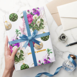Papier Cadeau Élégant Vintage Floral Personnalisé Noël