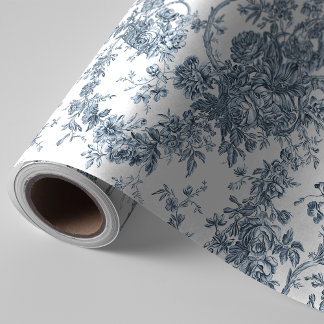 Papier Cadeau Élégant Vintage Français gravé Floral Toile-Blue