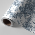Élégant Vintage Français gravé Floral Toile-Blue