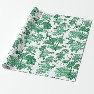 Papier Cadeau Elégant Vintage Green Deer Fox Country Toile