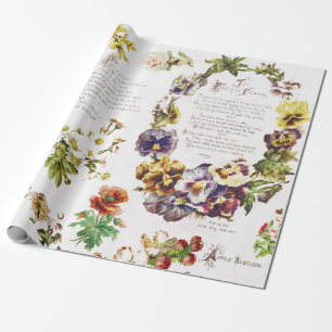 Papier Cadeau Elégant Vintage Poésie Fleurs livre d'antiquités
