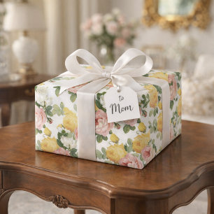 Papier Cadeau Élégant Vintage Rose Floral Mariage Brillant