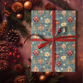 Papier Cadeau Élégant Vintage rouge et crème ornements de Noël
