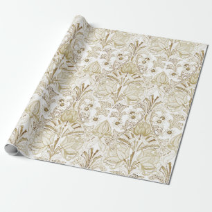 Papier Cadeau Élégant Vintage Victorien Fleurs beiges Motif