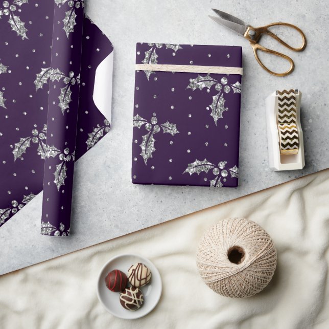 Papier Cadeau Élégant violet et Parties scintillant argent Noël  (Artisanat)