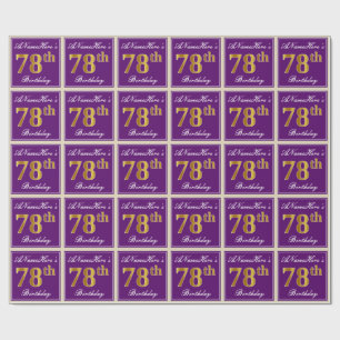 Papier Cadeau Élégant, Violet, Or Imitation 78e Anniversaire + N