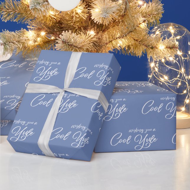 Papier Cadeau Elégant Vous Souhaitant Un Yule Cool Blanc Script  (Vacances)
