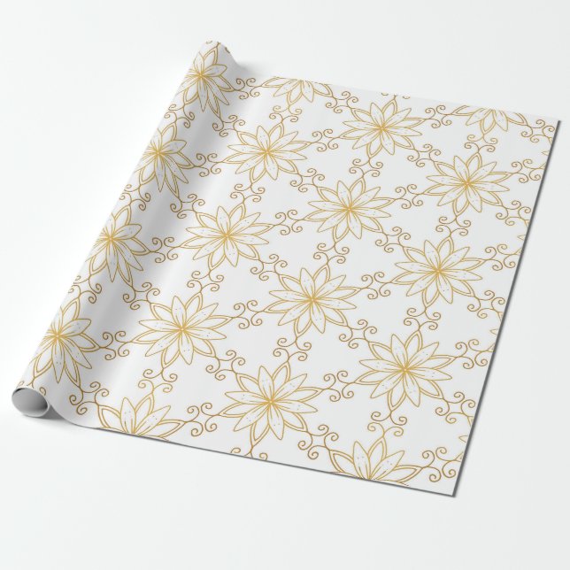 Papier Cadeau Elegant White, Gold  Christmas Wrapping  (Déroulé)