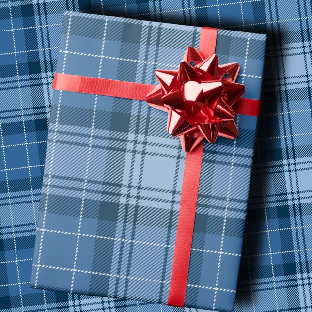 Papier Cadeau Elegant Winter Blue Tartan Plaid Gender-Neutral (Créateur téléchargé)