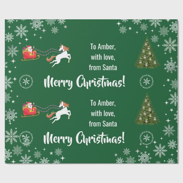 Papier Cadeau Elegant Xmas Santa's Sleigh Unicorn Personalize (Plat)