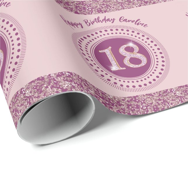Papier Cadeau Elégante 18e anniversaire Rose Parties scintillant (Coin rond)