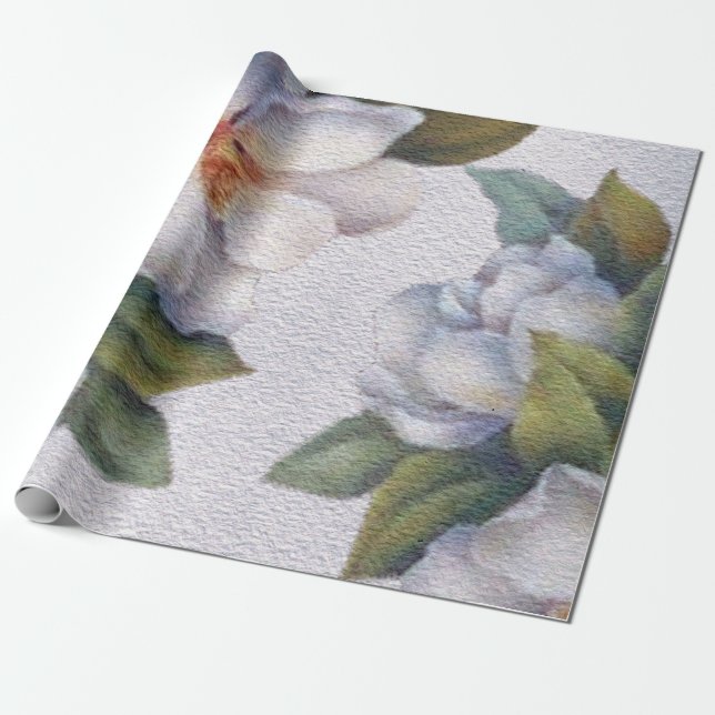 Papier Cadeau Elégante aquarelle blanc Magnolia Flower (Déroulé)