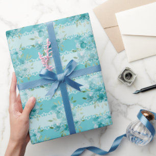 Papier Cadeau Elégante aquarelle bleu bleu foncé Fleurs de champ