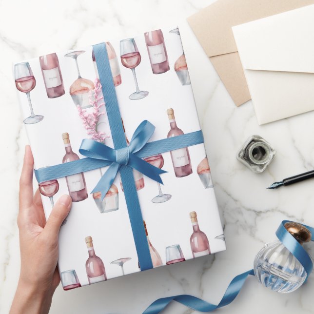 Papier Cadeau Elégante Aquarelle Bouteilles de vin Rosé Rose (Cadeaux)