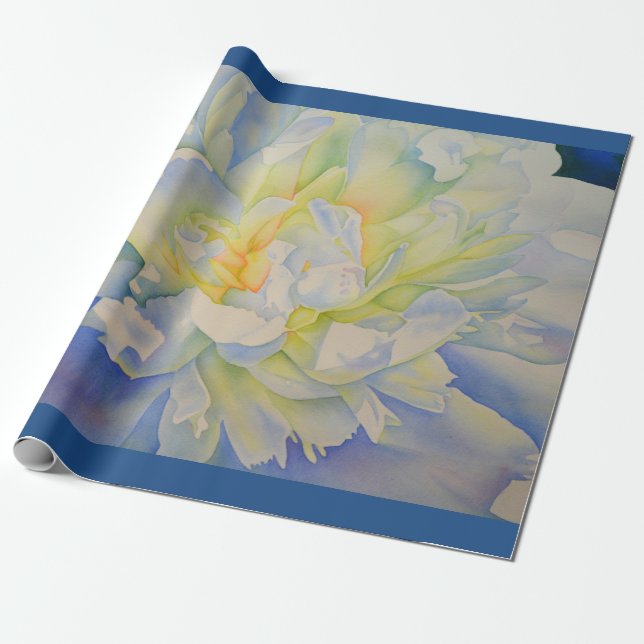 Papier Cadeau Elégante aquarelle fleurie de pivoine blanche (Déroulé)