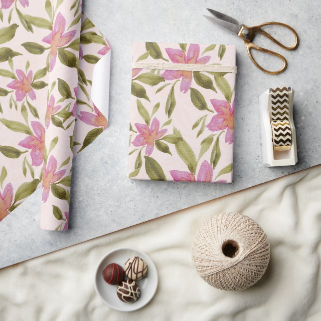 Papier Cadeau Elégante aquarelle florale Boho peinte à la main (Artisanat)