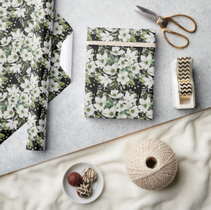 Papier Cadeau Elégante aquarelle florale noir et blanc