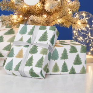 Papier Cadeau Elégante aquarelle Forêt À feuillage persistant ca