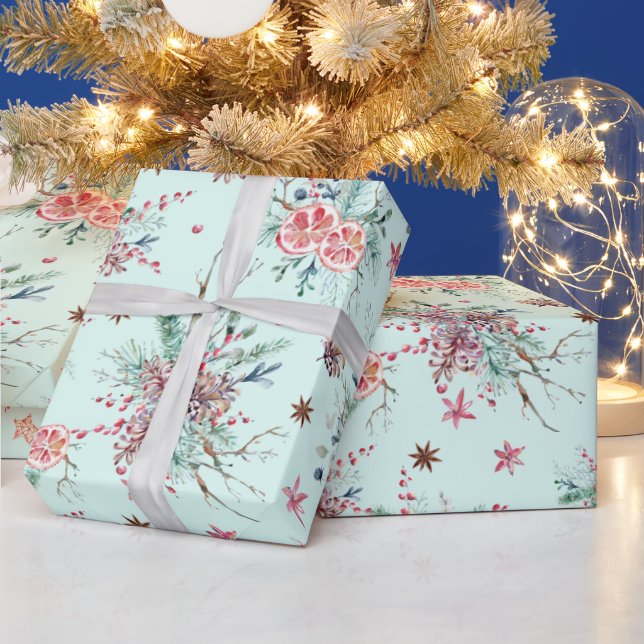 Papier Cadeau Elégante aquarelle moderne hiver Motif Noël (Vacances)