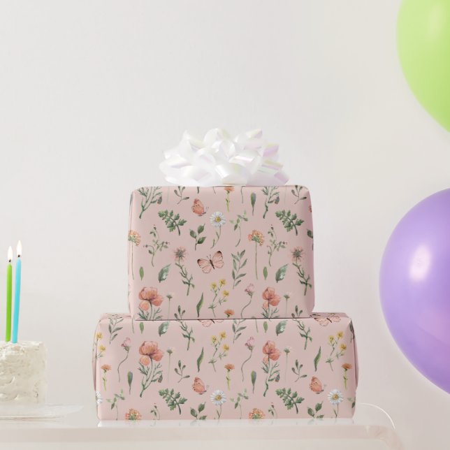 Papier Cadeau Elégante aquarelle Petit rose Fleur sauvage (Cadeaux de fête)
